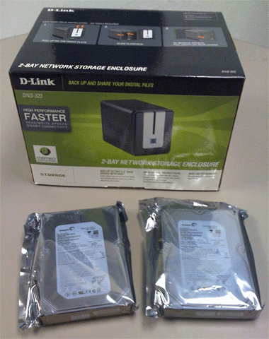 buy used Memory & Storage D-Link DNS-323 2-Bay Network Storage Enclosure & two 250GB HD